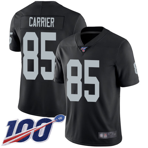 Men Oakland Raiders Limited Black Derek Carrier Home Jersey NFL Football #85 100th Season Vapor Jersey->nfl t-shirts->Sports Accessory